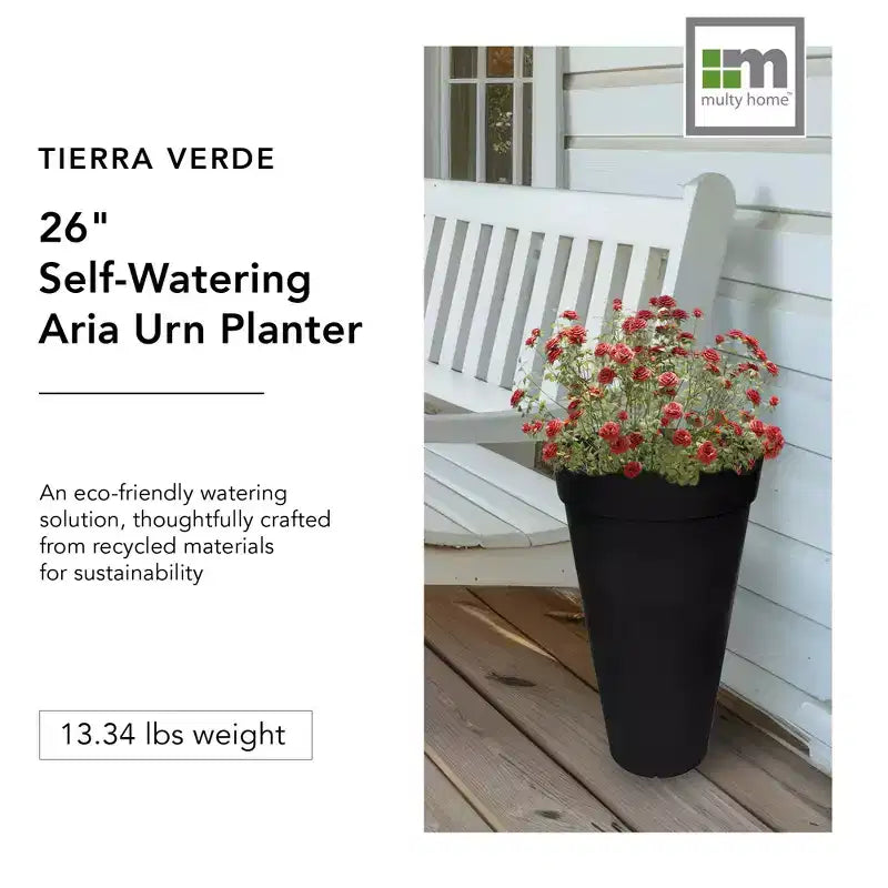 Jardinière haute ronde à réserve d'eau pour intérieur et extérieur