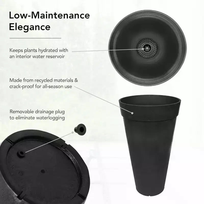 Jardinière haute ronde à réserve d'eau pour intérieur et extérieur