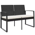vidaXL Outdoor Bench 2-Seater Bench with Cushions for Porch Deck PP Rattan