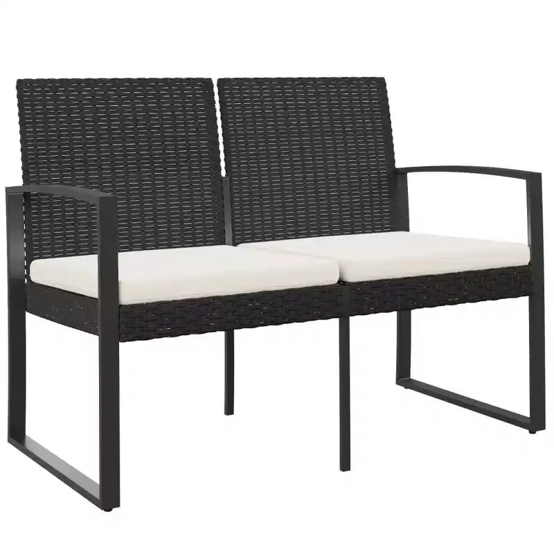 vidaXL Outdoor Bench 2-Seater Bench with Cushions for Porch Deck PP Rattan