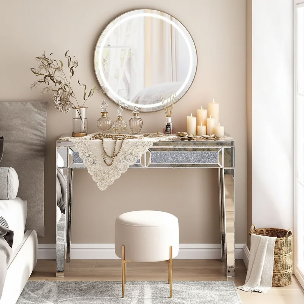 Bureau 2 tiroirs avec miroirs Glam