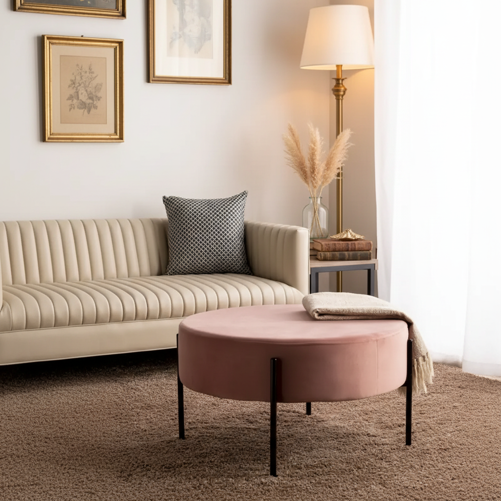 Pouf cocktail rond en velours