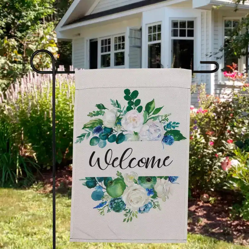 Drapeau de jardin extérieur Motif fleurs mélangées Bienvenue au printemps