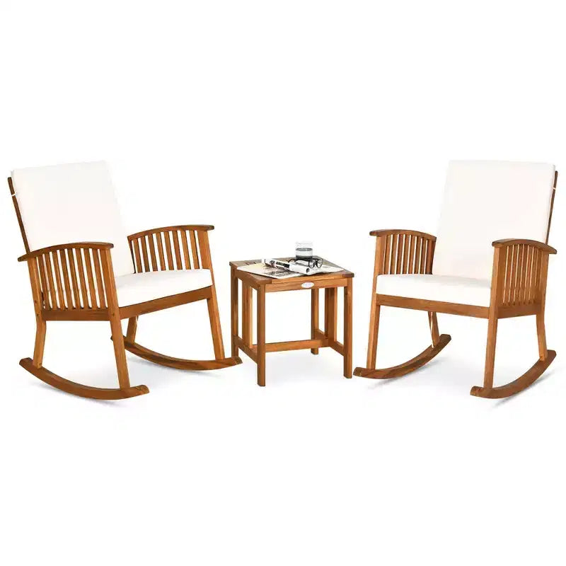 Bistro basculant en bois d'acacia avec table basse et coussins pour pelouse