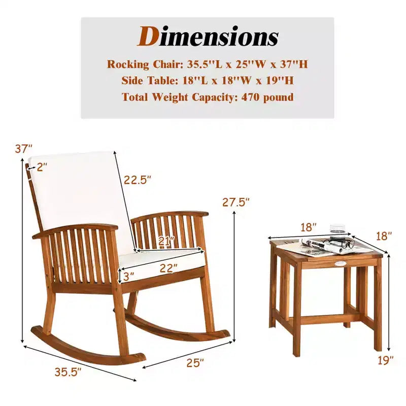 Bistro basculant en bois d'acacia avec table basse et coussins pour pelouse