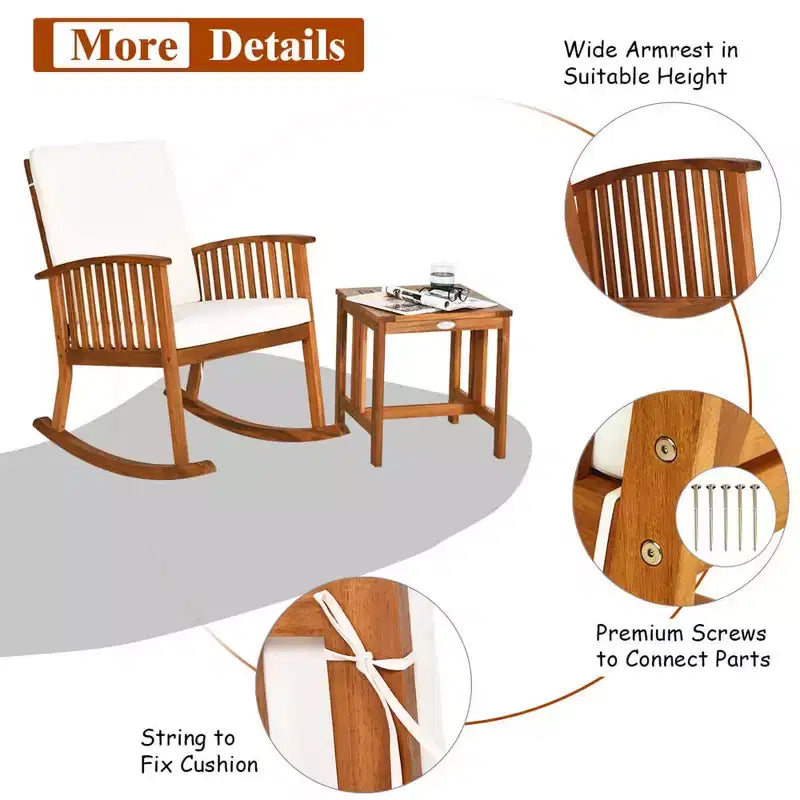 Bistro basculant en bois d'acacia avec table basse et coussins pour pelouse