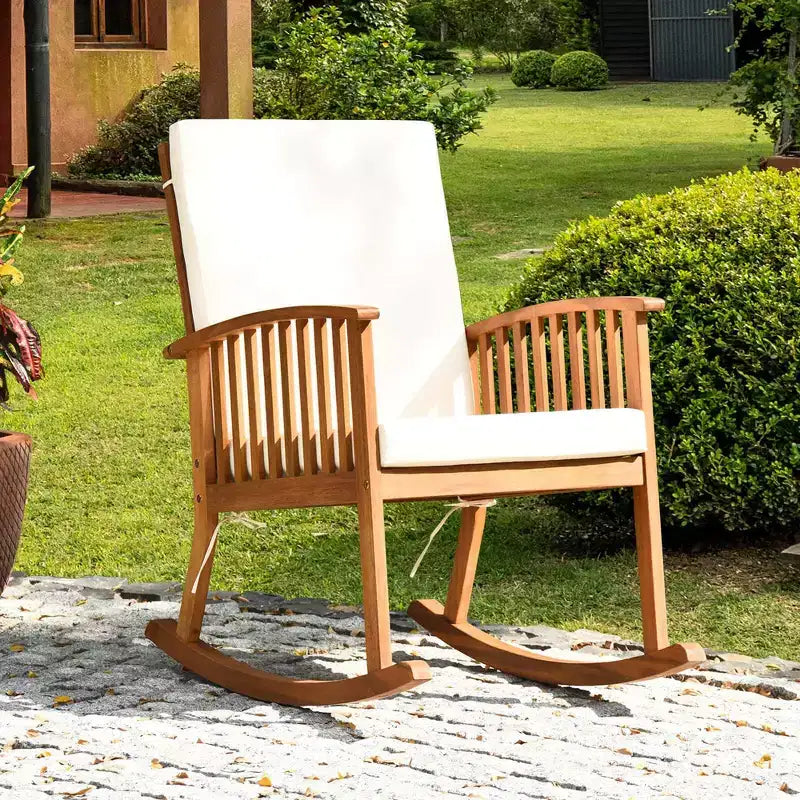Bistro basculant en bois d'acacia avec table basse et coussins pour pelouse