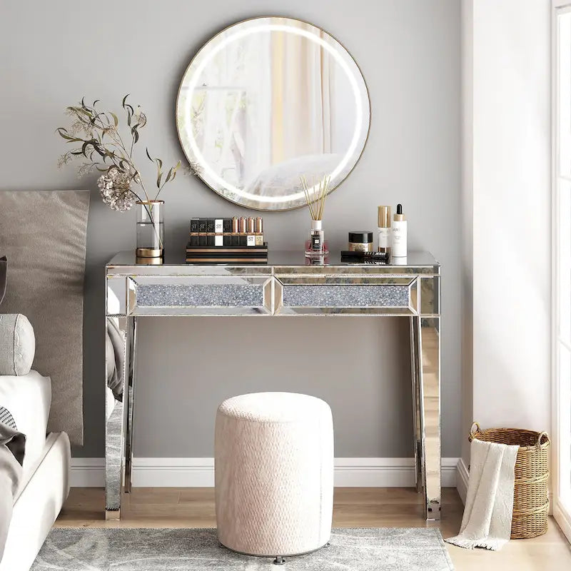 Bureau 2 tiroirs avec miroirs Glam