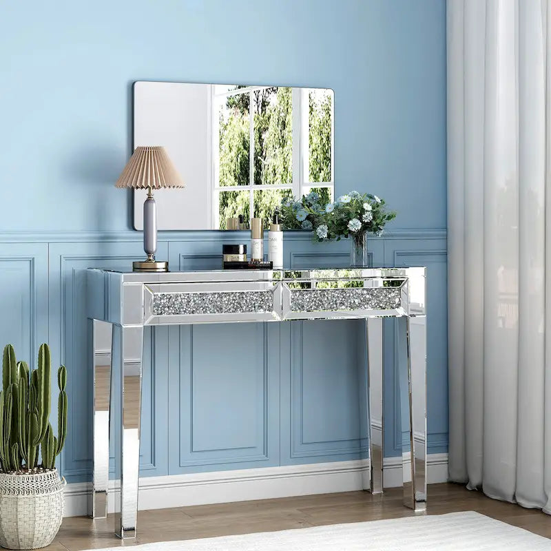 Bureau 2 tiroirs avec miroirs Glam