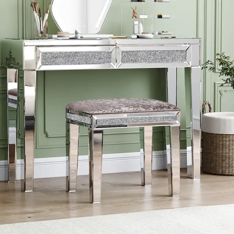 Bureau 2 tiroirs avec miroirs Glam