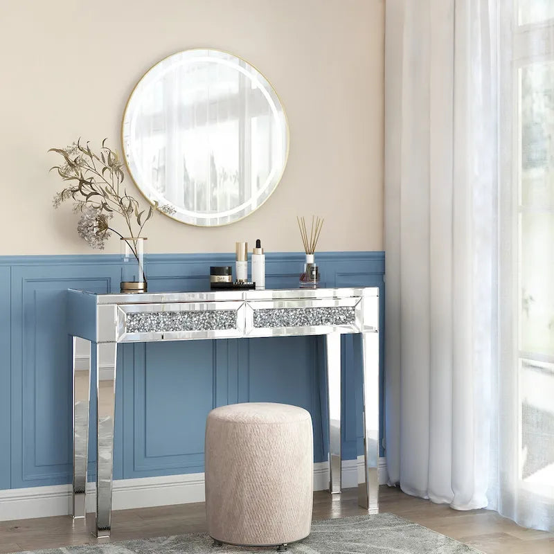 Bureau 2 tiroirs avec miroirs Glam