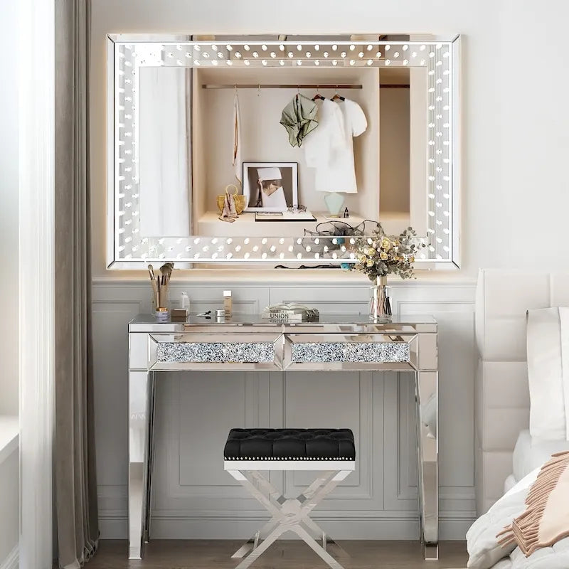 Bureau 2 tiroirs avec miroirs Glam