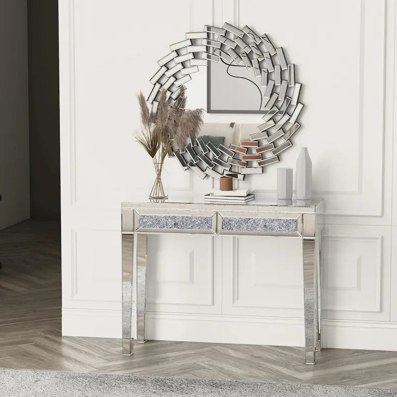 Bureau 2 tiroirs avec miroirs Glam
