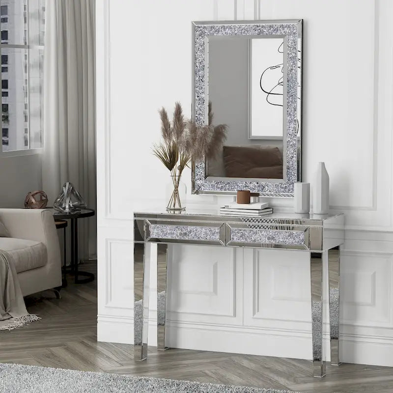 Bureau 2 tiroirs avec miroirs Glam
