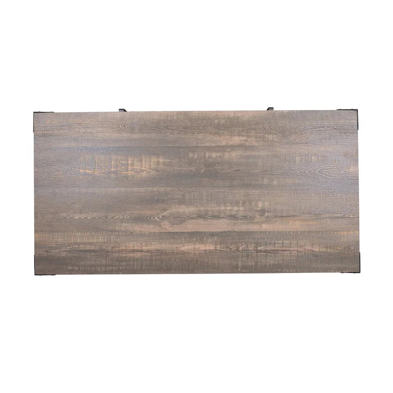 Table basse et table d'appoint rustiques en noyer foncé et acier, avec rangement