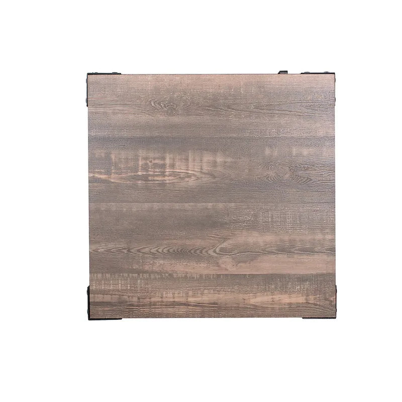 Table basse et table d'appoint rustiques en noyer foncé et acier, avec rangement
