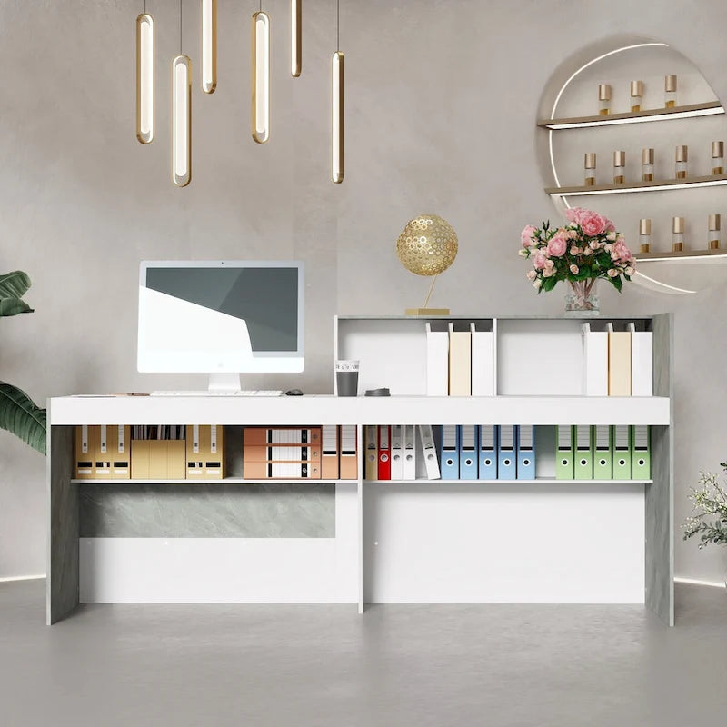 Comptoir d'accueil blanc avec surface pour ordinateur