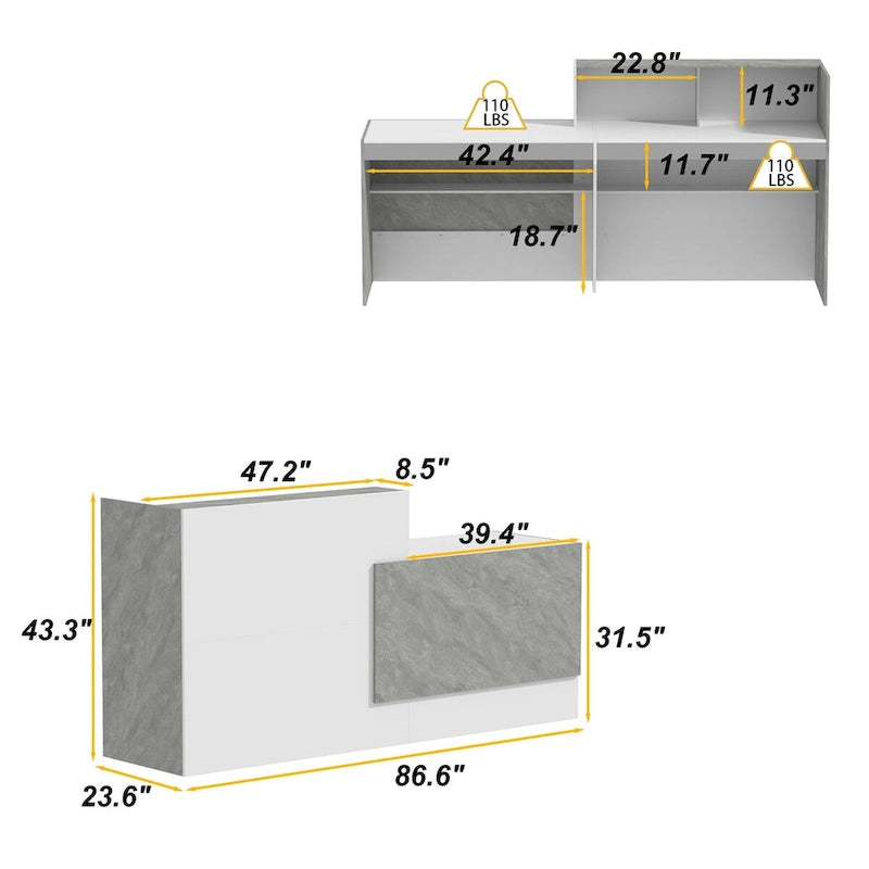 Comptoir d'accueil blanc avec surface pour ordinateur
