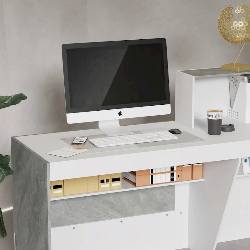 Comptoir d'accueil blanc avec surface pour ordinateur