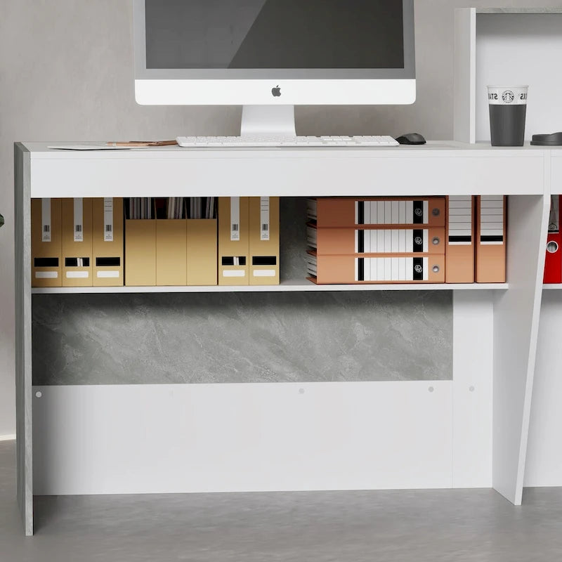 Comptoir d'accueil blanc avec surface pour ordinateur